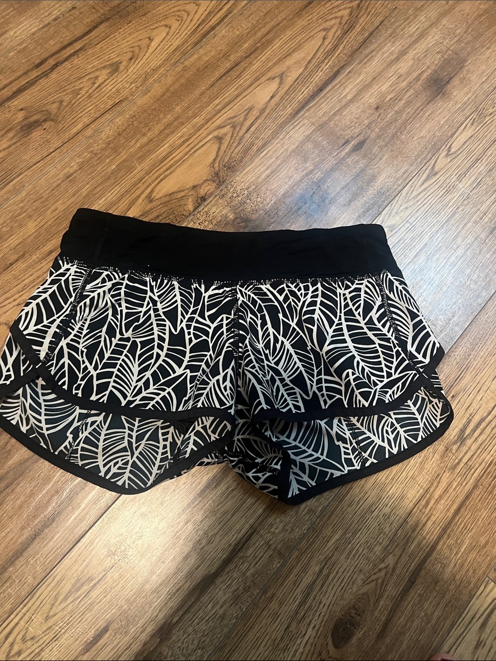 lululemon athletica Black and White Leaf-Print Athletic Ruffle Shorts